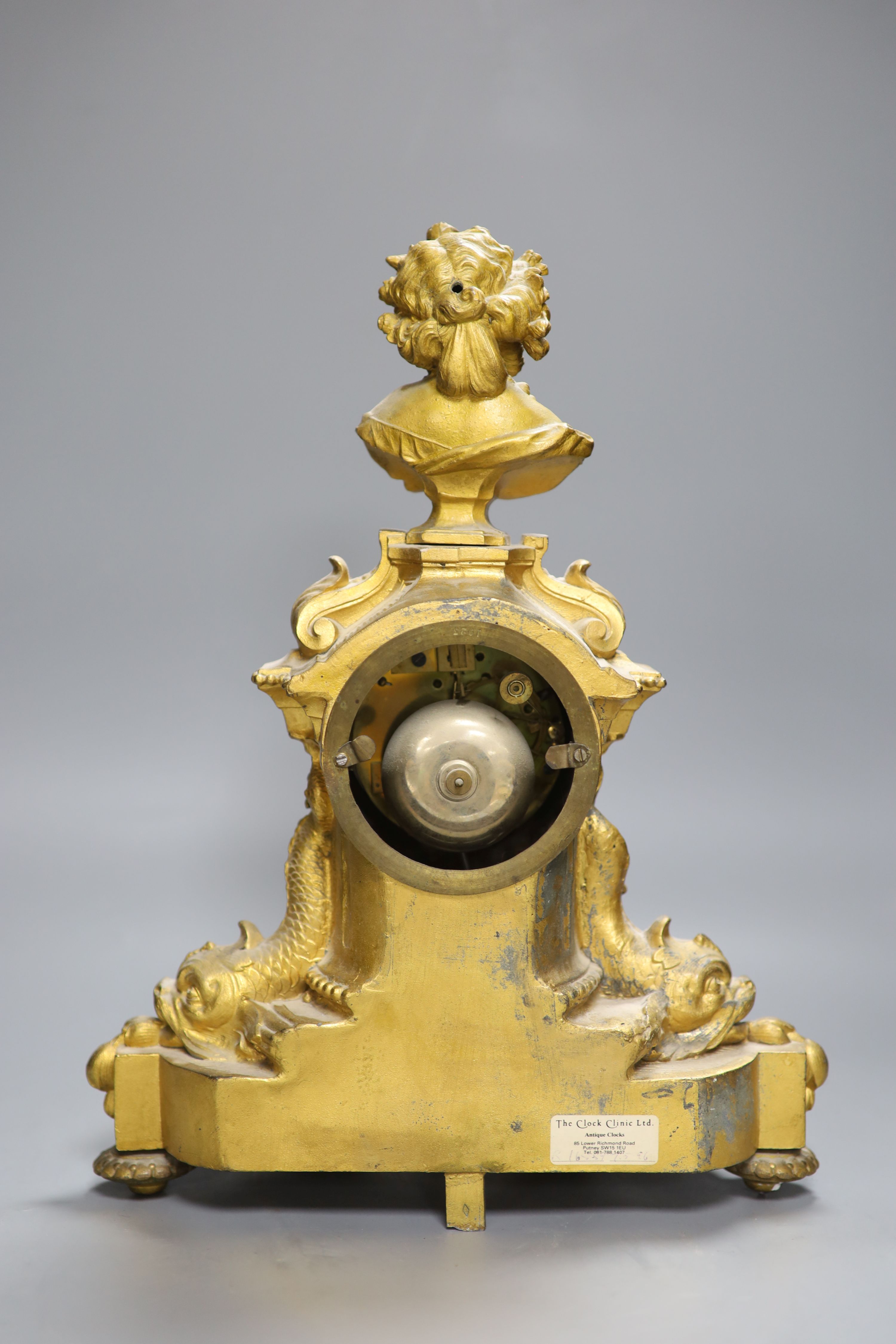 A 19th century French gilt metal mantel clock, height 38cm